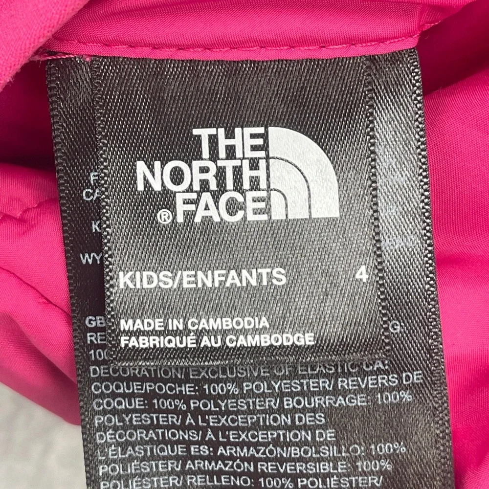 The North Face Puffer Jacket Kids 4 Reversible Pink Floral Hooded Insulated EUC